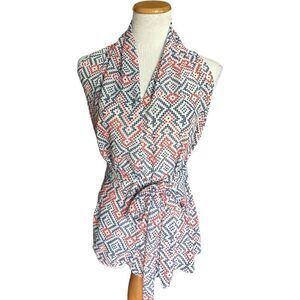 Womens Testoni Pixilated Faux Wrap Sleeveless Top - Sz L